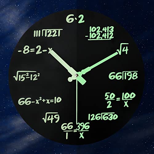 Mulaibdin Math Clock Luminous Wall Clock, Modern Silent Non Ticking Round Night Light Clock, Mathematical Equations Wall Clocks, Indoor Decor for Living Room Kitchen School Classroom Office, (Black)