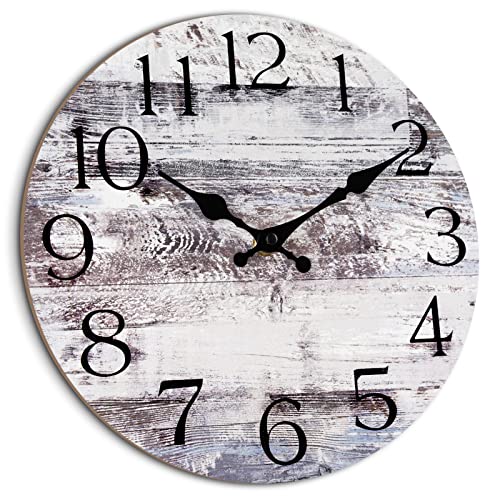 HYLANDA 12 Inch Wall Clock - Kitchen Silent Non-Ticking Wall Clocks Battery Operated - Rustic Clock for Living Room Decor,Farmhouse,Bathroom,Bedroom (Gray)