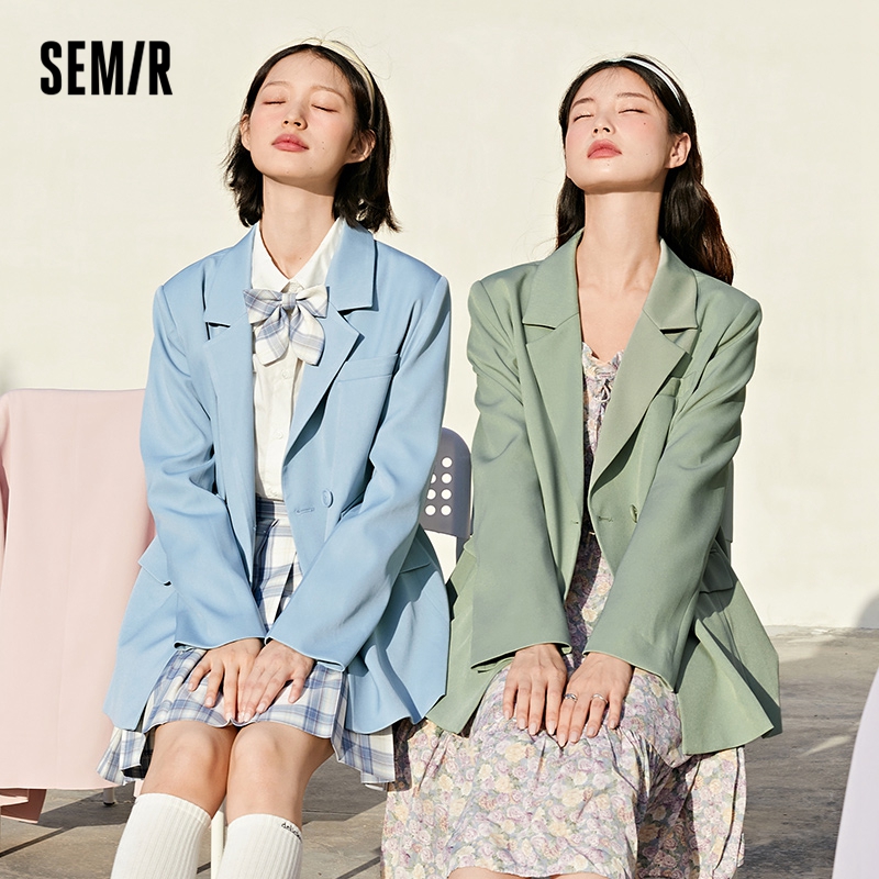 目目 six SEMIR Blazer Women Spring And Autumn 2021 New Black Loose Woman Thin Korean Style Purple Suit Jacket