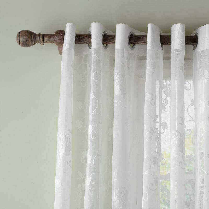 Extra Wide Premium Embroidery Grommet White Sheer Curtain EAF96