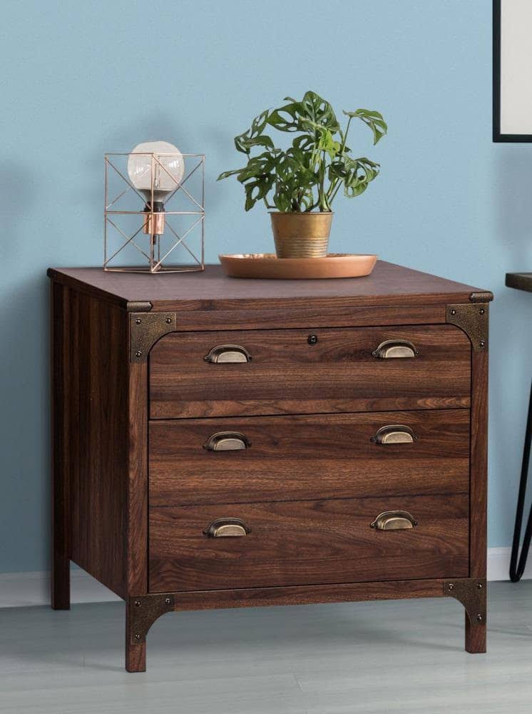 Saint Birch Hanson Walnut 3-Drawer Lateral File Cabinet, Brown