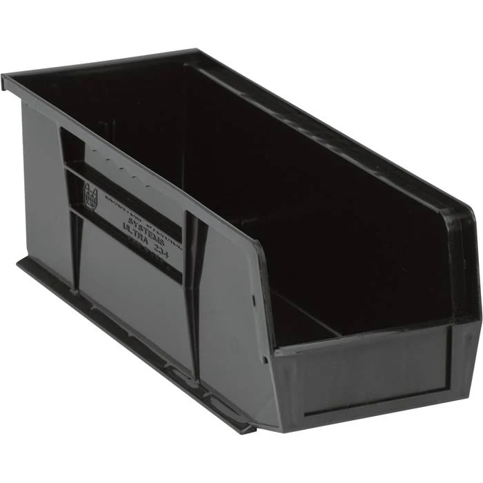 Quantum Storage Heavy Duty Stacking Bins - 14 3/4in. x 5 1/2in. x 5in. size, Black, Carton of 12
