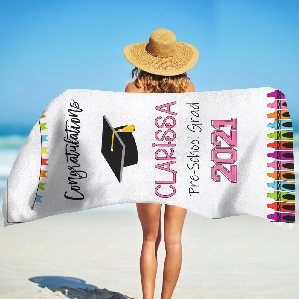 Class Of 2021 Personalized Name Graduation Beach Towel V