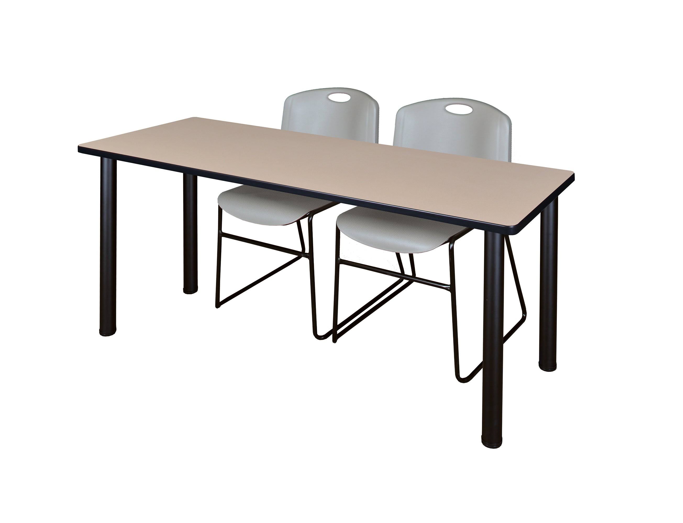 Regency 60x22 x 24x22 Kee Training Table- Beige/ Black 2 Zeng Stack Chairs- Grey