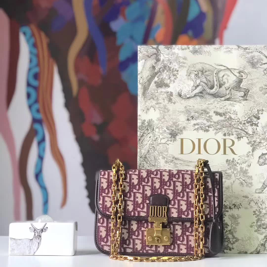 【原版皮】迪奥/Dior 链条包，选用Oblique提花帆布搭配同色系牛皮皮革裁制而成，饰以不规则珠片，很有年代感，搭配链条肩带，真是perfect