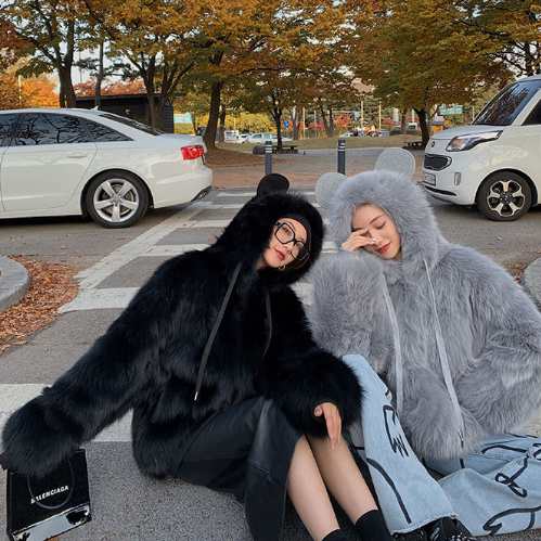 Bear Ears Faux Fur Hooded Coat SS0595