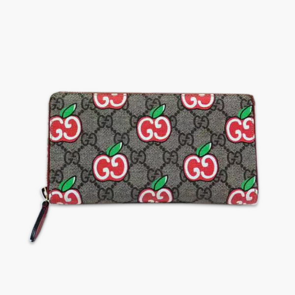 【原版皮】古驰/Gucci 苹果拉链钱夹，为庆祝情人节推出的特别系列单品，融入了卡通风格的苹果图案，与品牌的双G字母交织图案巧妙搭配，尽显趣致设计，款号：624880