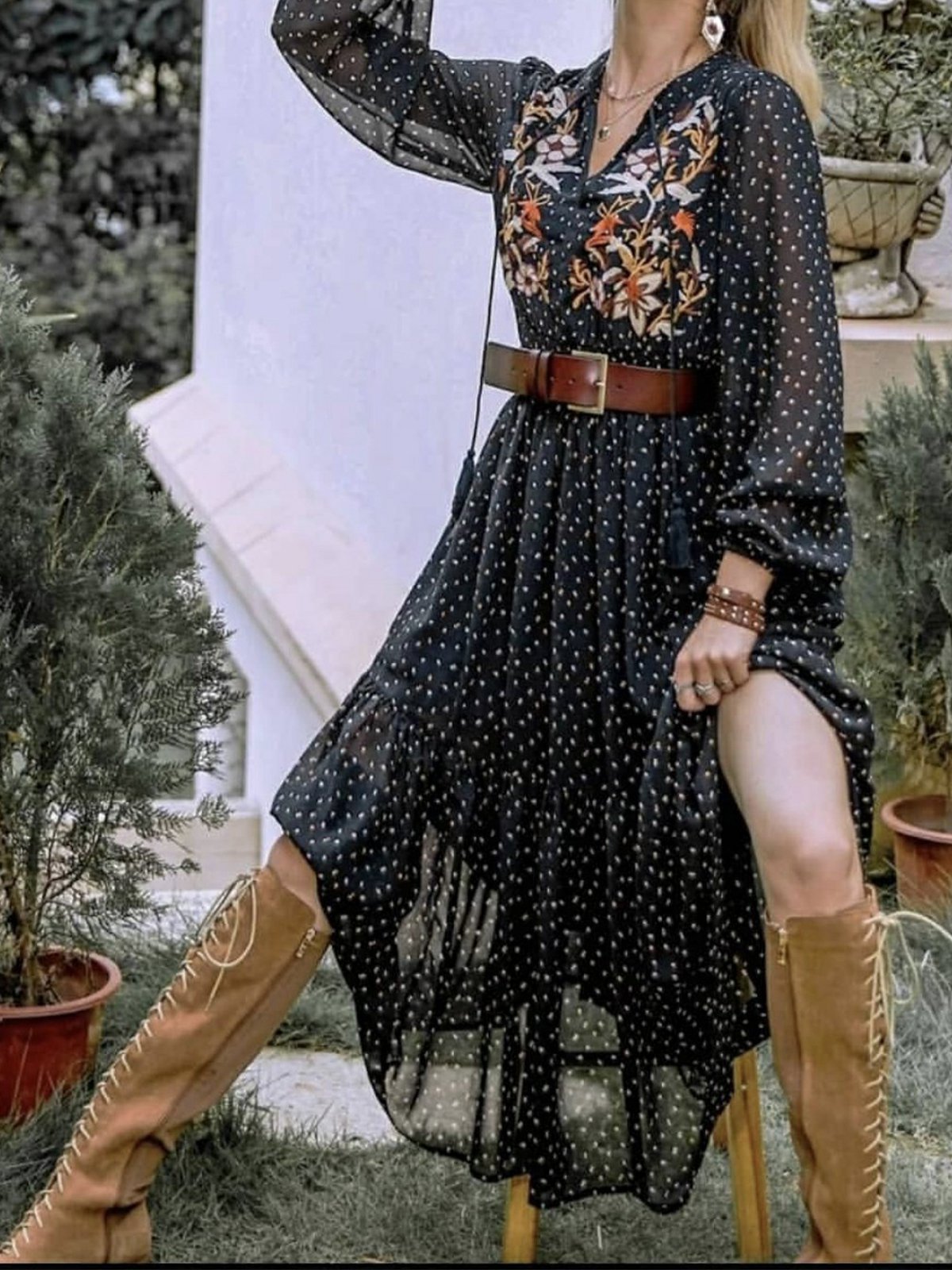 Boho Chiffon Long Sleeve Romantic Floral Dresses