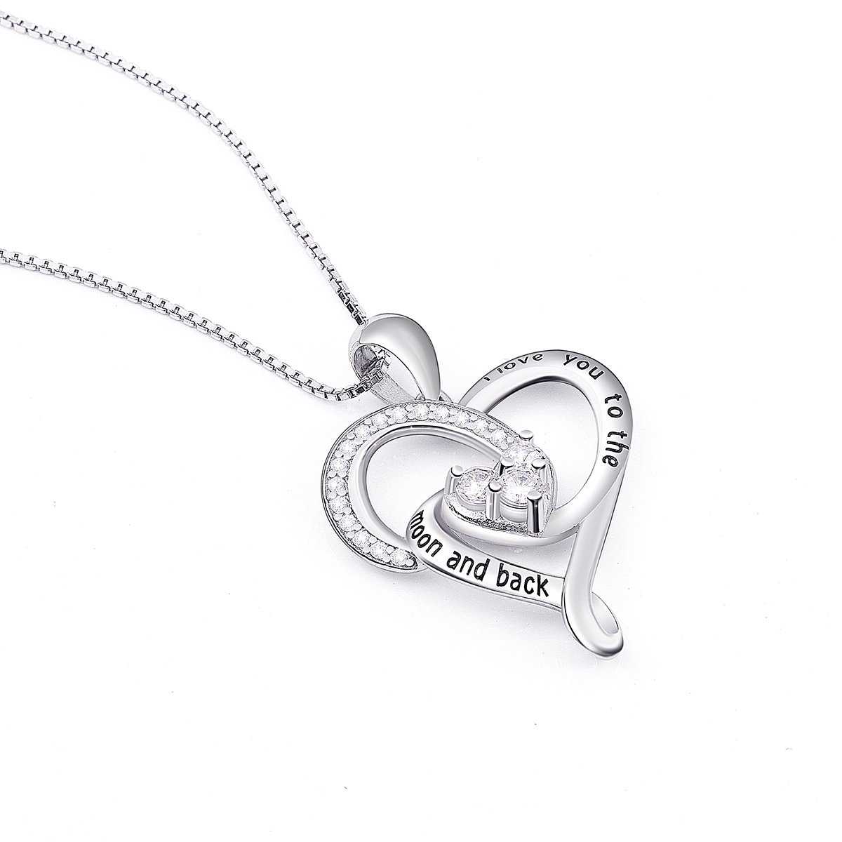 925 Sterling Silver Jewelry I Love You To The Moon and Back Love Heart Pendant Necklace