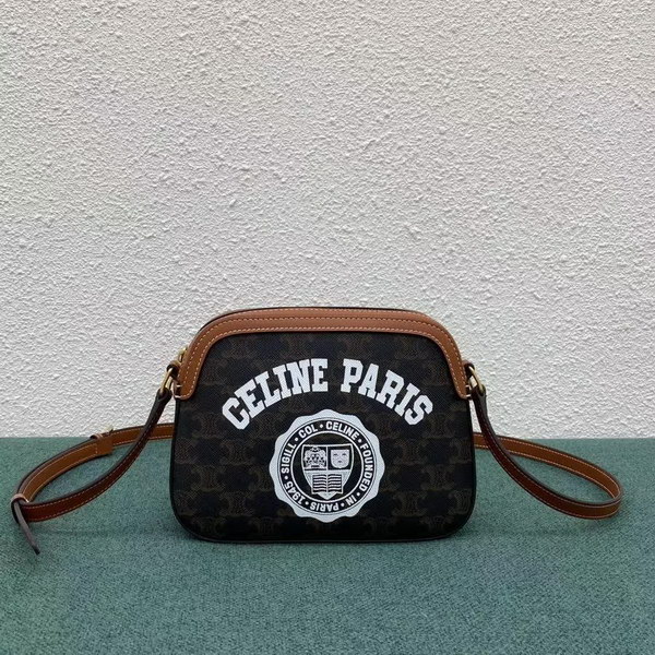 【原版皮】赛琳/Celine 老花系斜挎包，颜值爆表，整个包以凯旋门标志为主，包边以棕色为主围绕开口，焦糖棕色搭配老花添加了复古元素，款号：191522