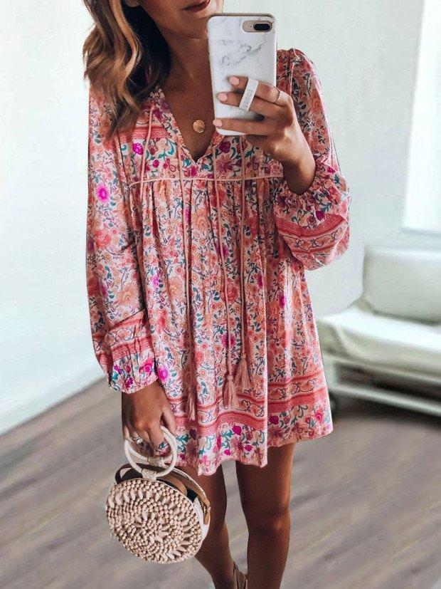 Bohemian long-sleeved dress