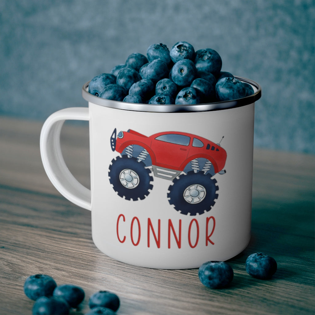 Custom Name Monster Truck Children's Enamel Campfire Mug I