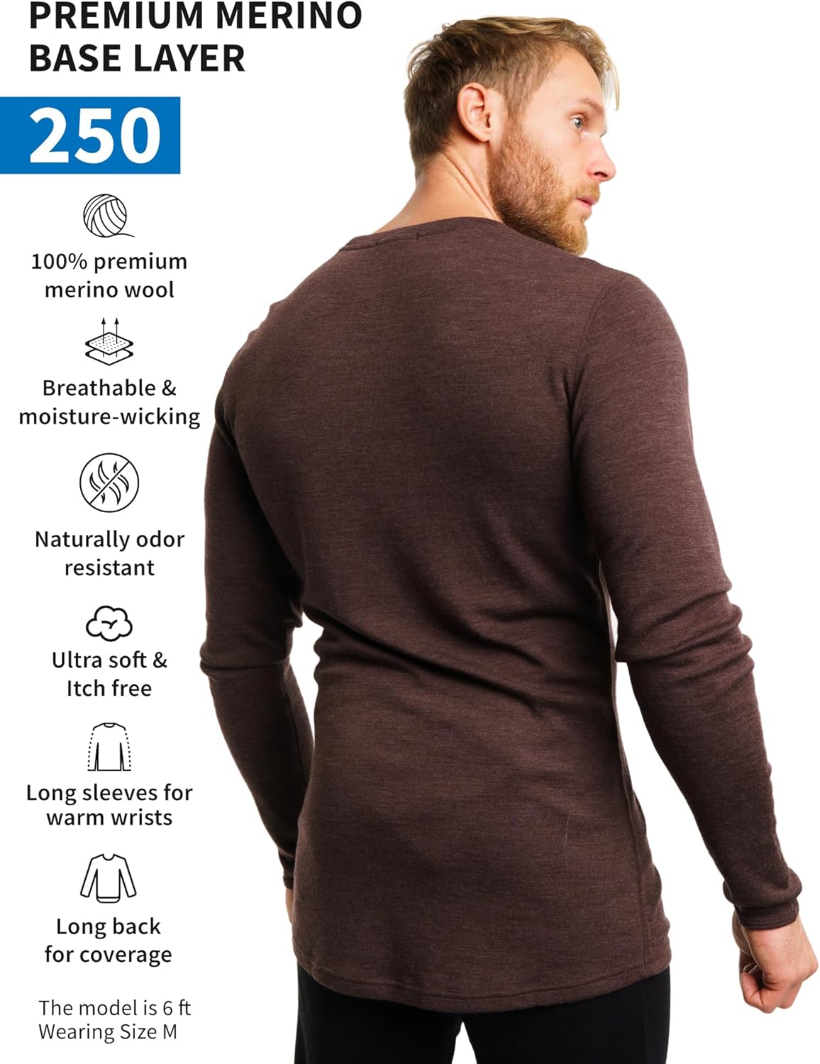 Merino.tech Merino Wool Base Layer - Mens 100% Merino Wool Long Sleeve Thermal Shirts Heavyweight, Midweight, Lite with Socks