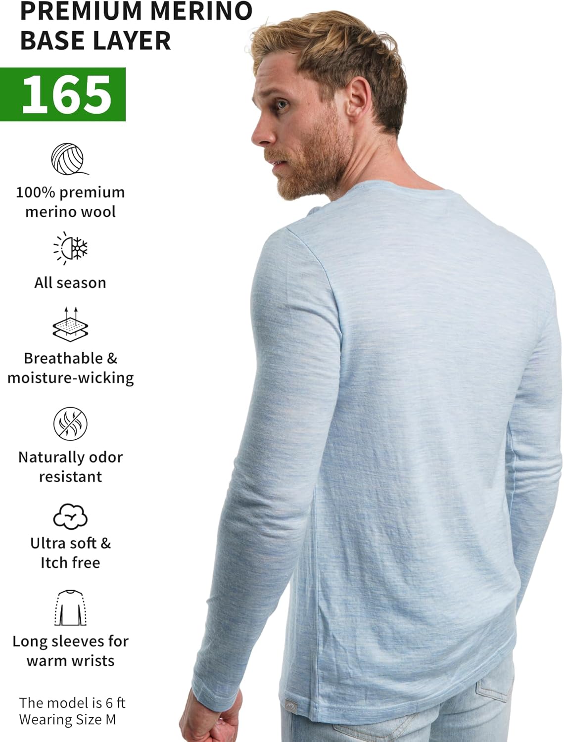Merino.tech Merino Wool Base Layer - Mens 100% Merino Wool Long Sleeve Thermal Shirts Heavyweight, Midweight, Lite with Socks