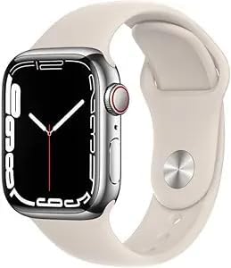 Apple Watch Series 7 (GPS, 41mm) Starlight Aluminum Case with Starlight Sport Band, Regular (Renewed)