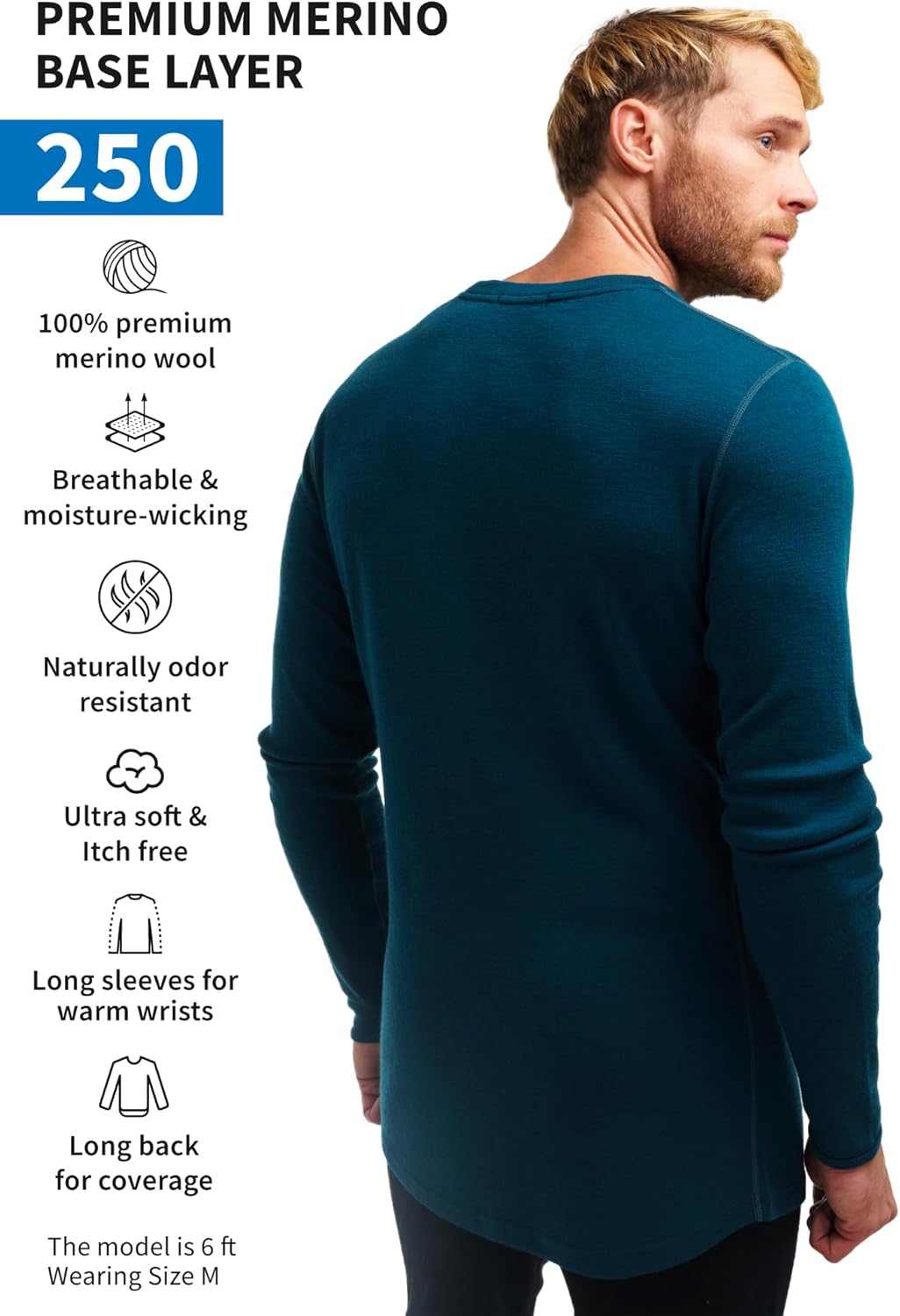 Merino.tech Merino Wool Base Layer - Mens 100% Merino Wool Long Sleeve Thermal Shirts Heavyweight, Midweight, Lite with Socks