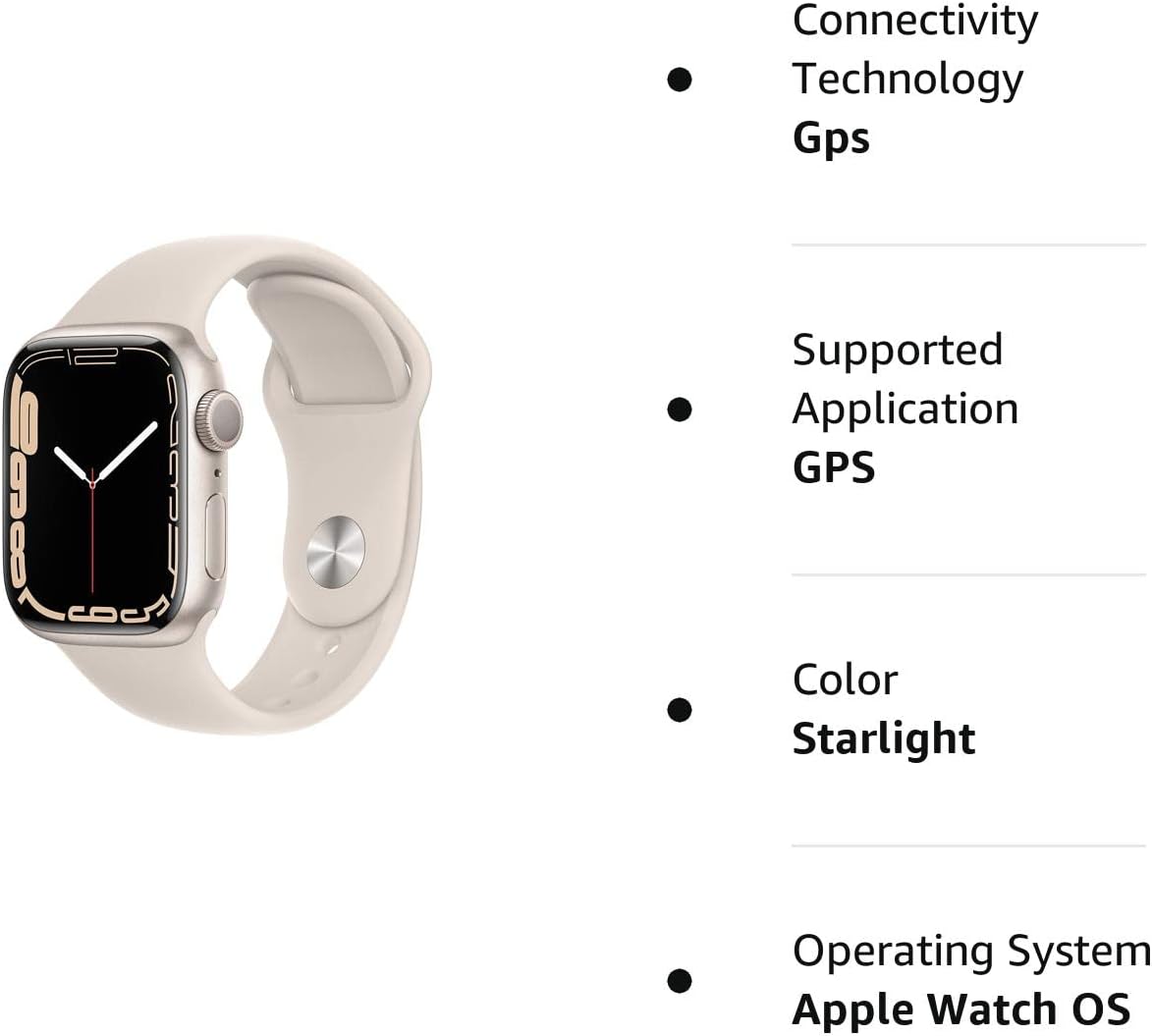 Apple Watch Series 7 (GPS, 41mm) Starlight Aluminum Case with Starlight Sport Band, Regular (Renewed)
