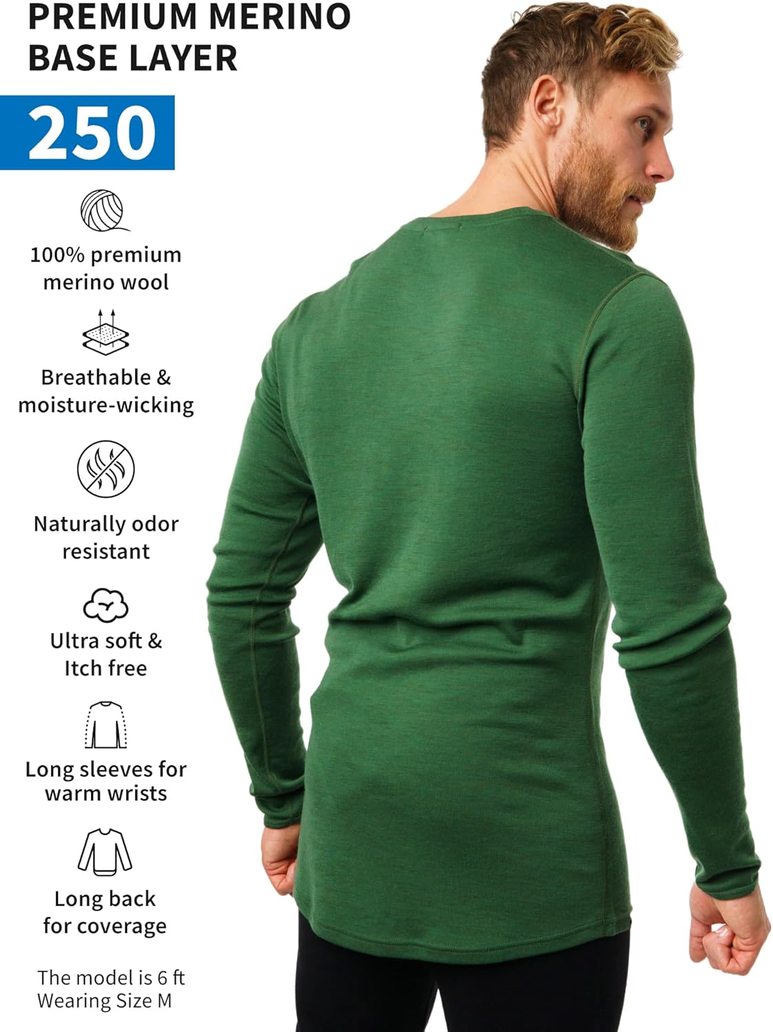 Merino.tech Merino Wool Base Layer - Mens 100% Merino Wool Long Sleeve Thermal Shirts Heavyweight, Midweight, Lite with Socks