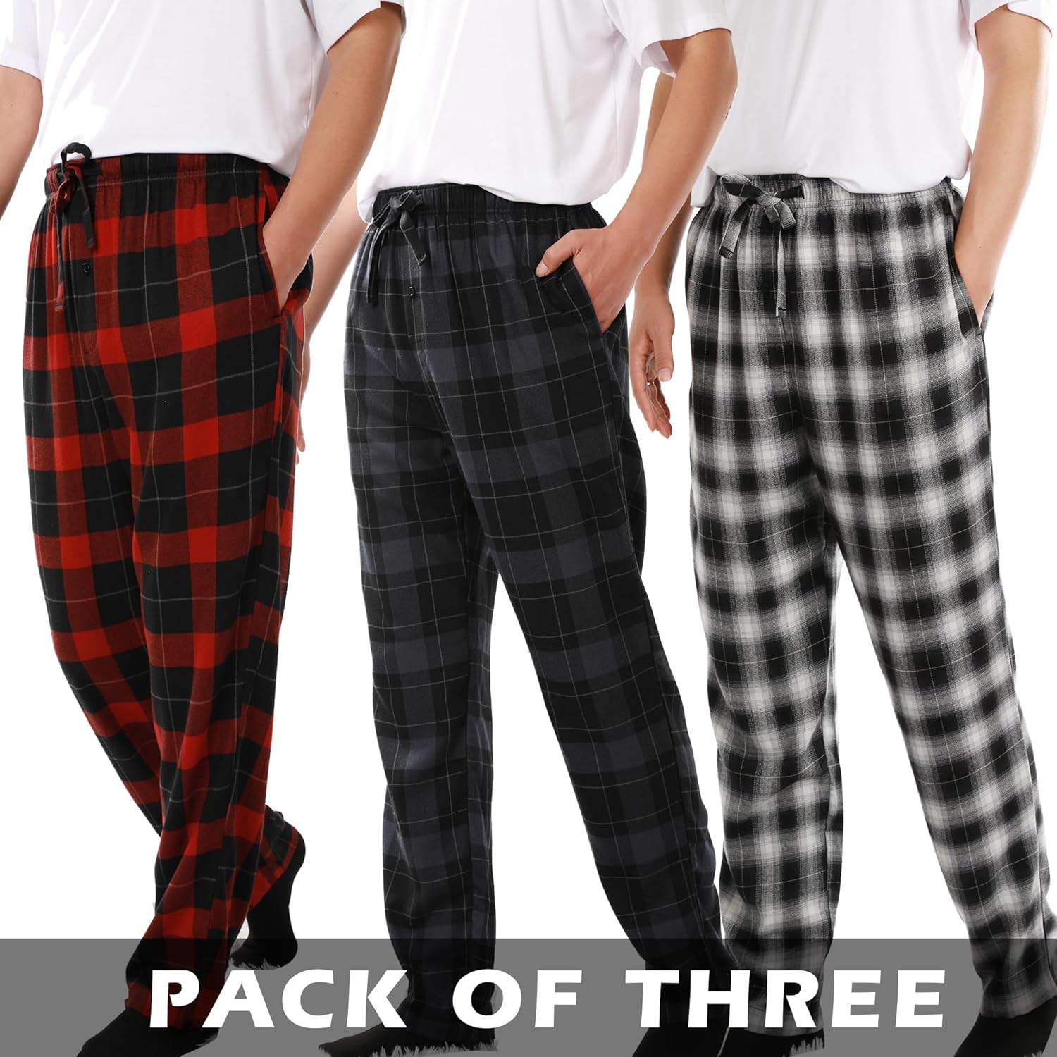 BAMBOO COOL Men's Pajama Bottoms Plaid Pajamas Pants for Men Soft Long Lounge Woven Pj Sleep Pant with Pockets