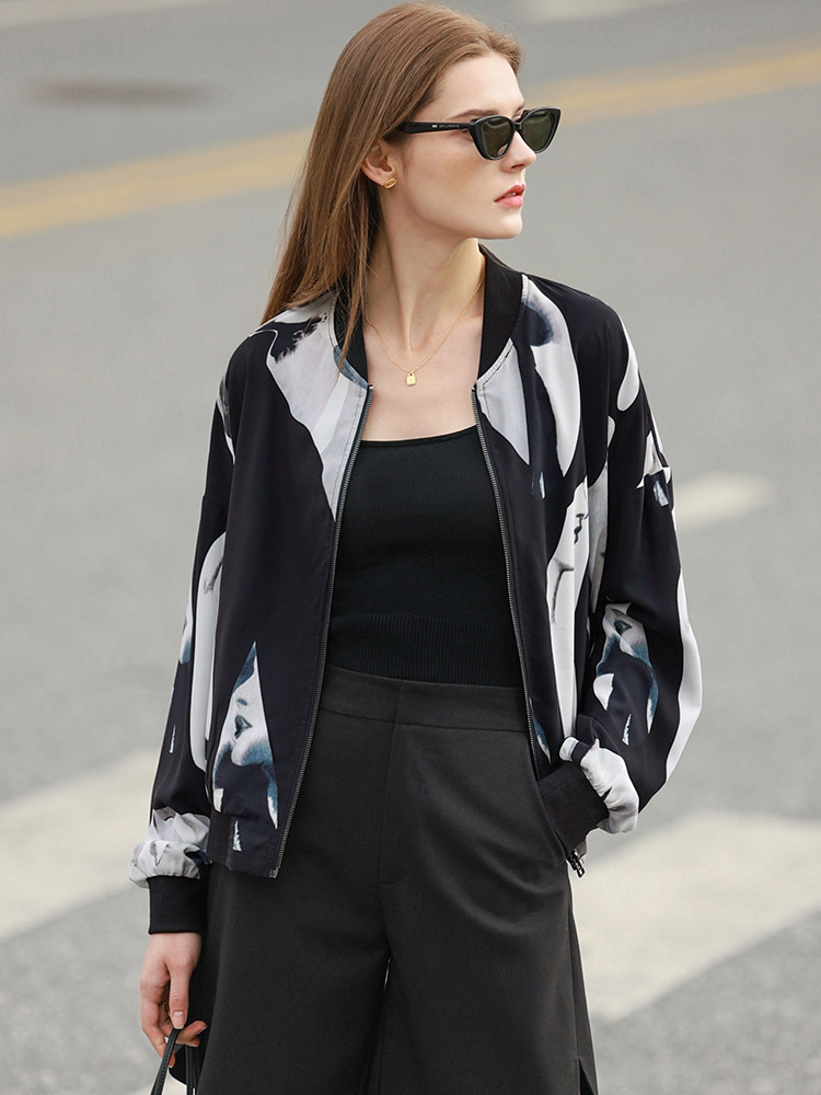 weight Amii Minimalism Spring Women Jacket Casual Printed Short Jackets Loose Zipper Streetwear Coats Ladies Female Outerwear 12240073