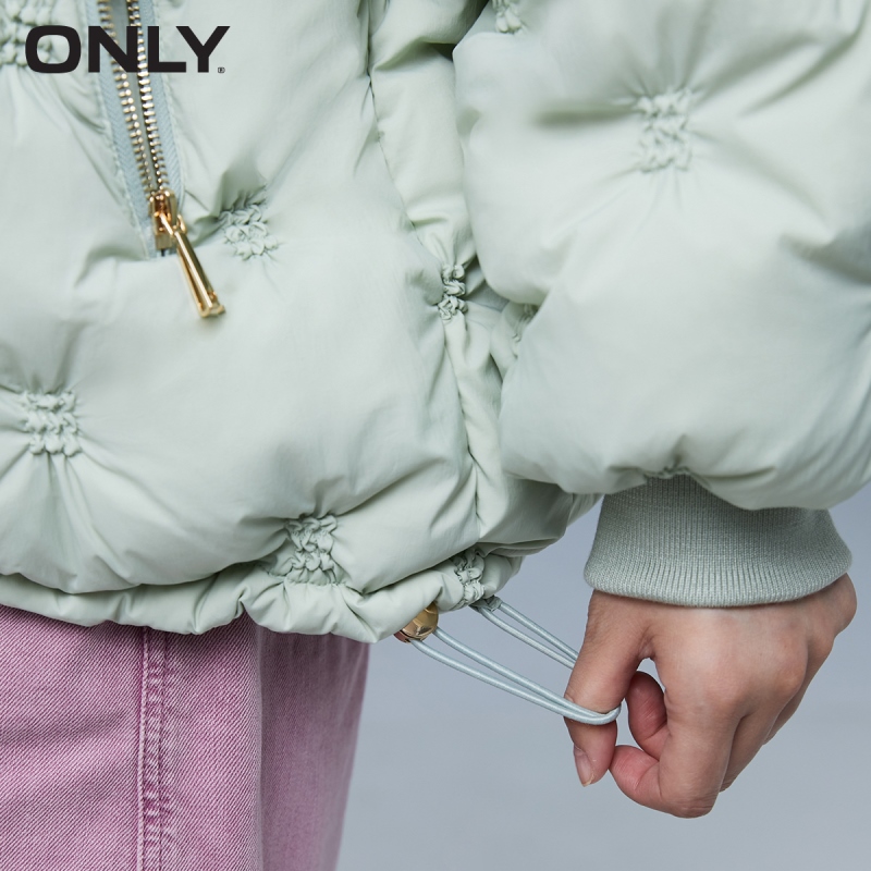 ONLY winter new ladies windproof high neck pleated short puff down jacket women | 121423008