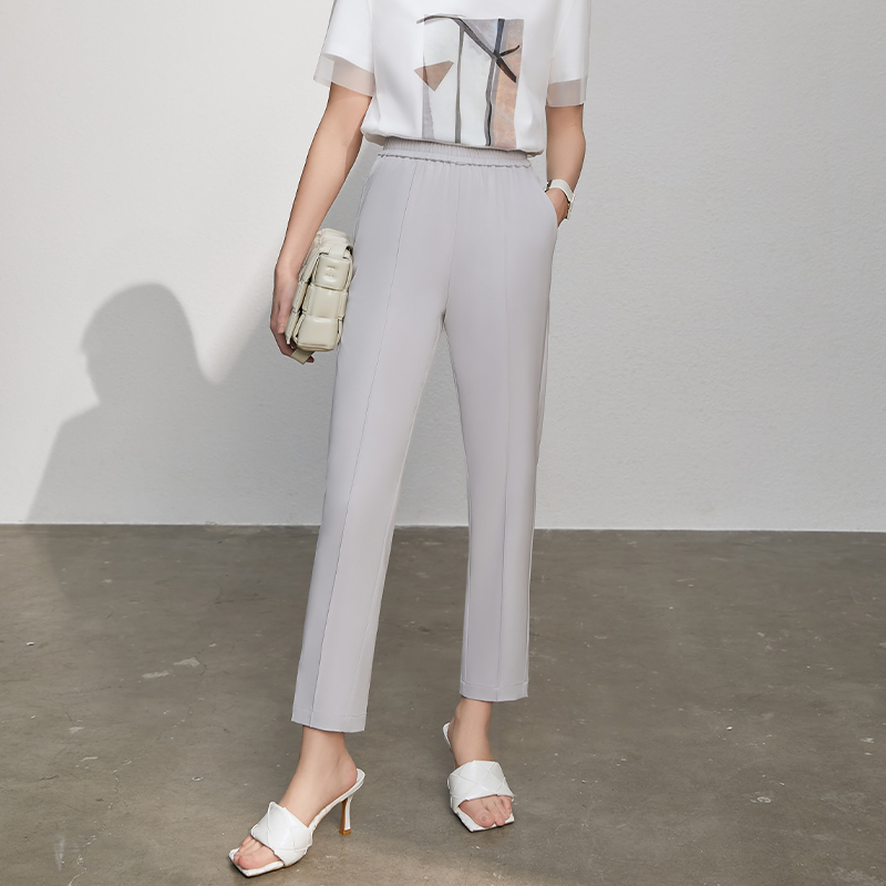 Amii Minimalism Summer Women's Pants Causal Solid Elastic Waist Straight Female Trouser Offical Lady Women's Suit Pants 12130229
