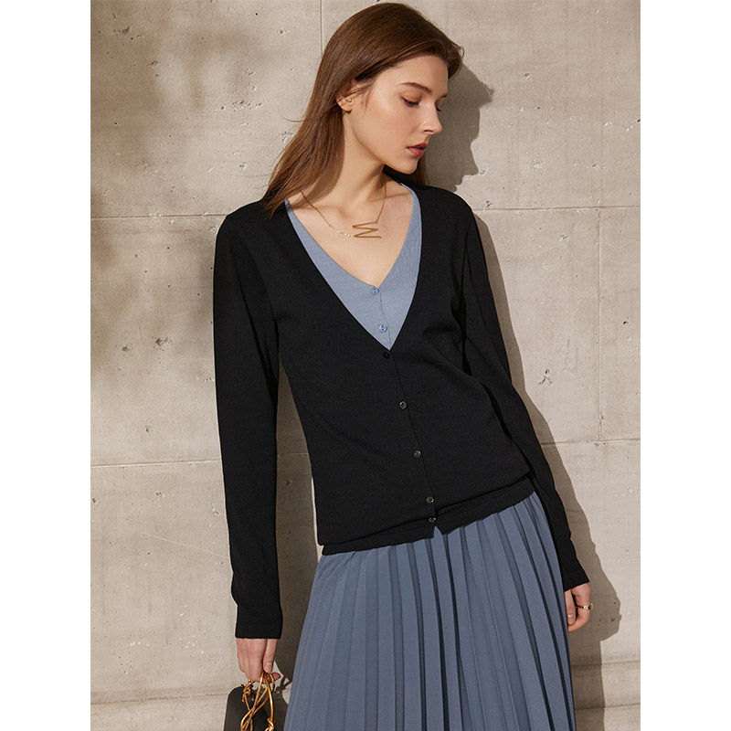复制复制dan Amii Minimalism Spring New Cardigan For Women Fashion Vneck Patchwork Single Breasted Women's Sweaters Tops 12140131