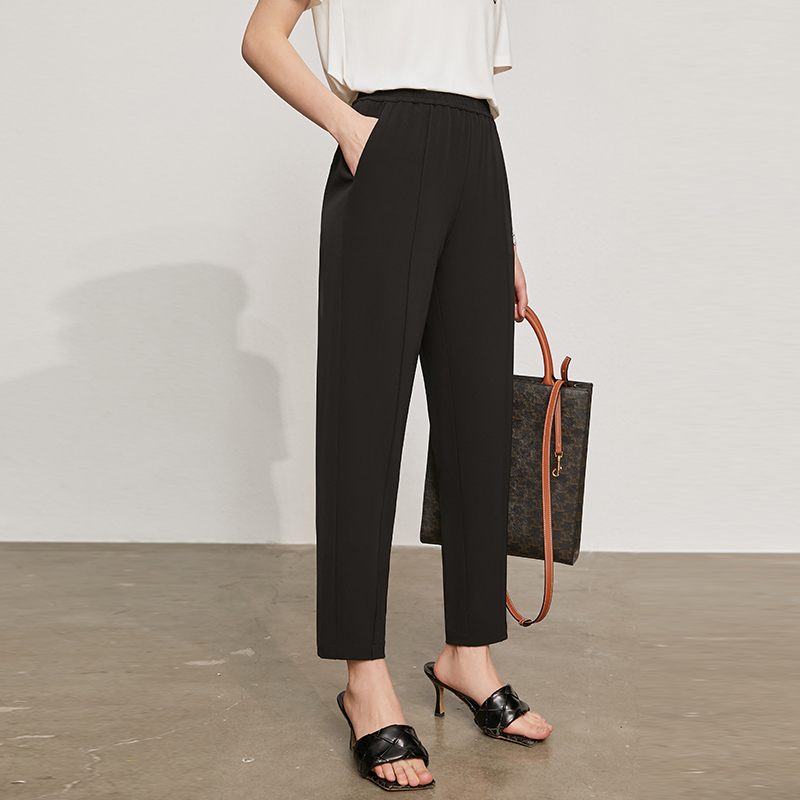 Amii Minimalism Summer Women's Pants Causal Solid Elastic Waist Straight Female Trouser Offical Lady Women's Suit Pants 12130229