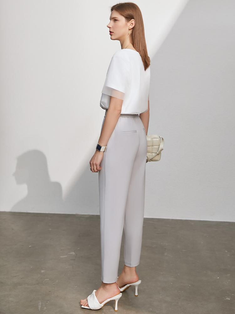 Amii Minimalism Summer Women's Pants Causal Solid Elastic Waist Straight Female Trouser Offical Lady Women's Suit Pants 12130229