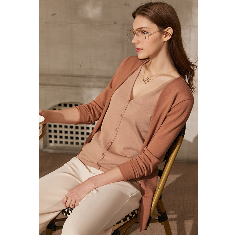 复制复制dan Amii Minimalism Spring New Cardigan For Women Fashion Vneck Patchwork Single Breasted Women's Sweaters Tops 12140131