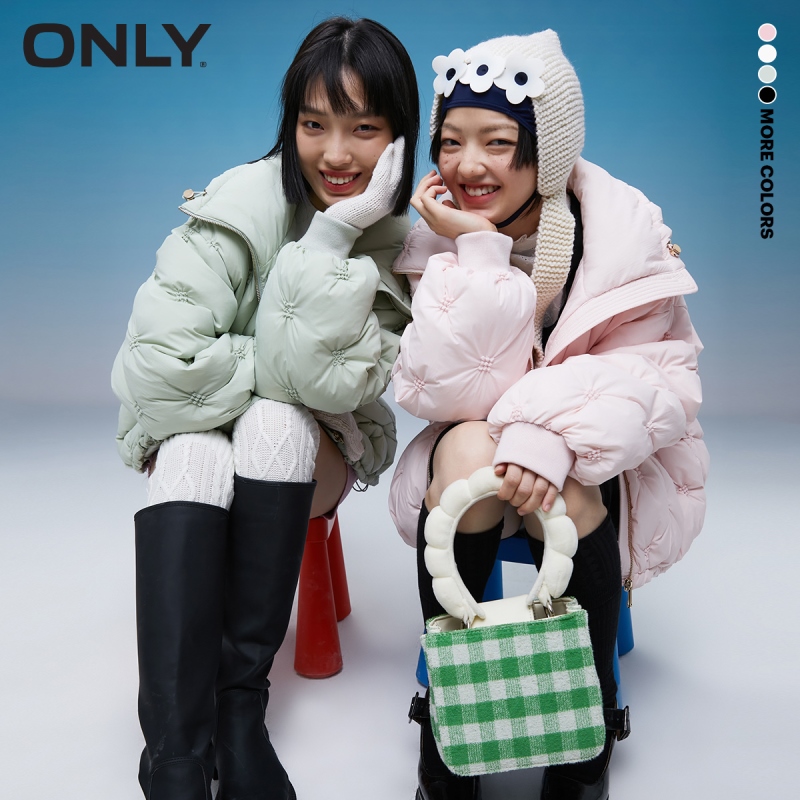 ONLY winter new ladies windproof high neck pleated short puff down jacket women | 121423008