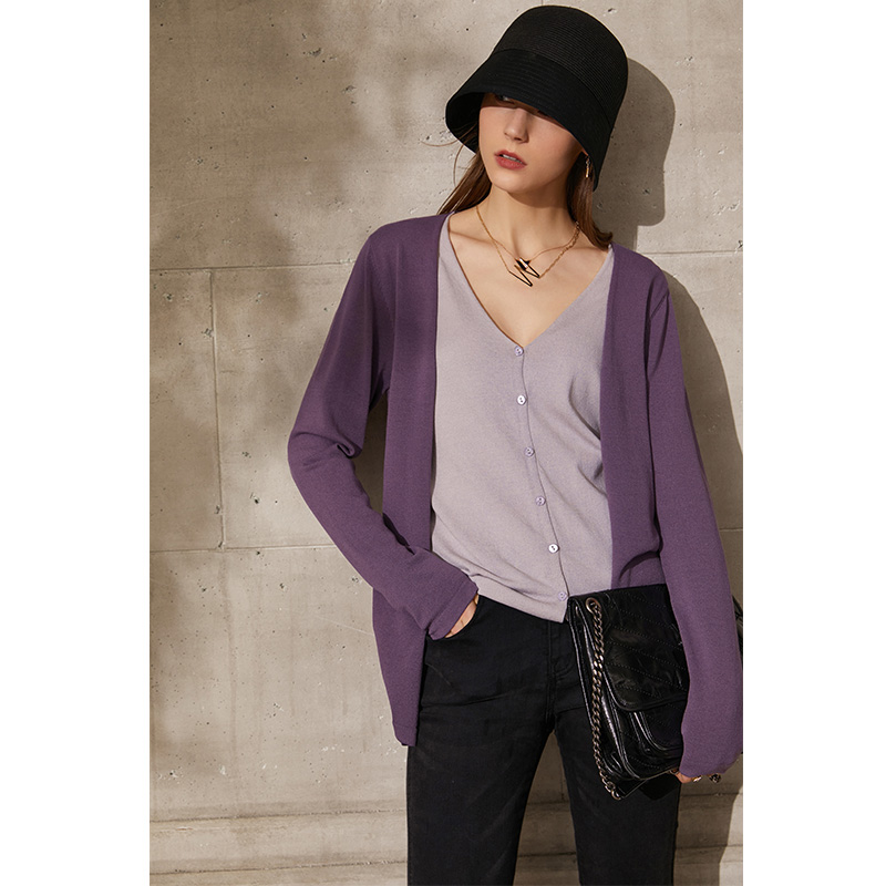 dan SPUAmii Minimalism Spring New Cardigan For Women Fashion Vneck Patchwork Single Breasted Women's Sweaters Tops 12140131