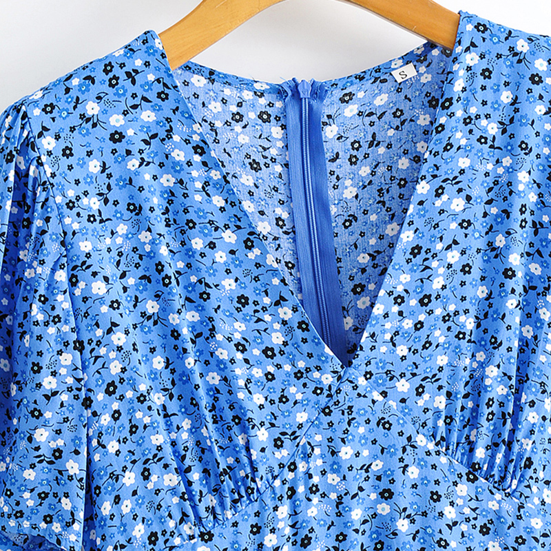 Casual Floral Printed Mini Dressses Chic V Neck Butterfly Short Sleeve Dress Female Elegant A Line Party Dress