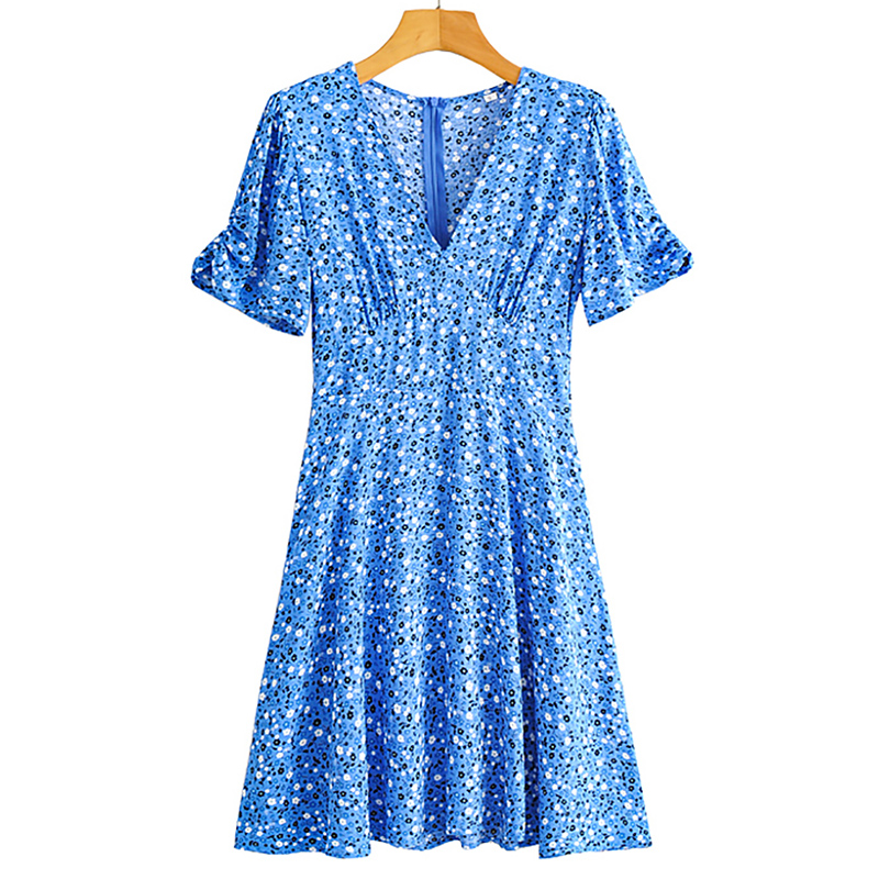 Casual Floral Printed Mini Dressses Chic V Neck Butterfly Short Sleeve Dress Female Elegant A Line Party Dress
