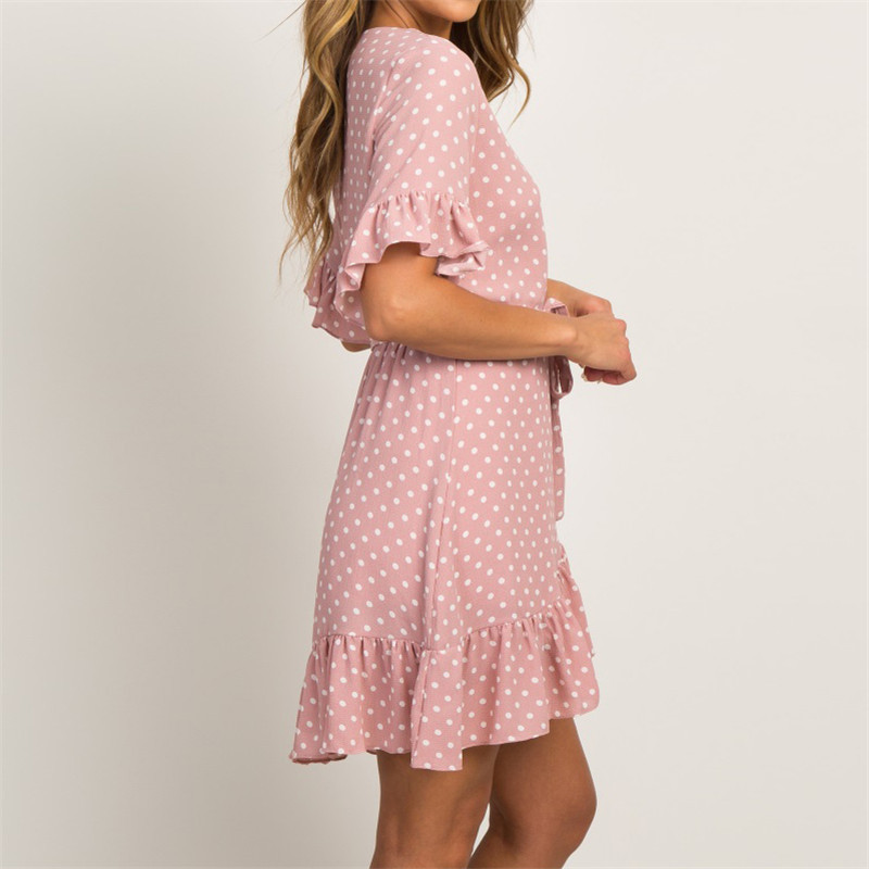 Summer Chiffon Dress 2022 Boho Style Beach Dress Fashion Short Sleeve V-neck Polka Dot A-line Party Dress Sundress Vestidos