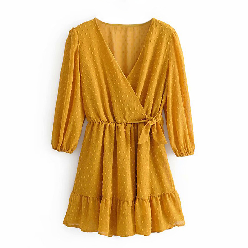 2020 Summer Women Ruffles Lace Chiffon Dress Boho Mini Beach Dress Three Quarter Sleeve Ladies Party Dresses Vestido