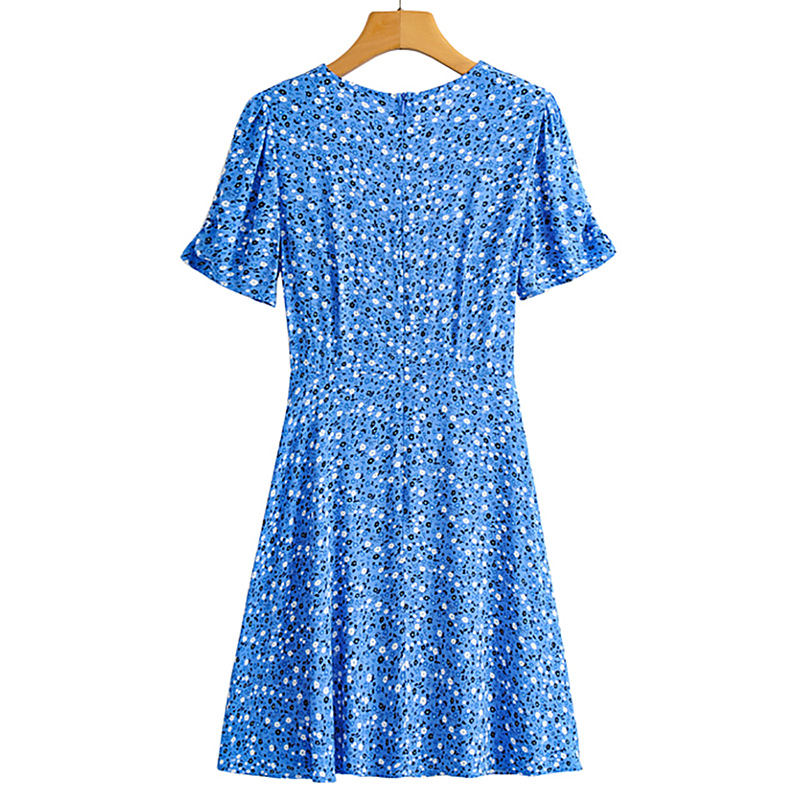 Casual Floral Printed Mini Dressses Chic V Neck Butterfly Short Sleeve Dress Female Elegant A Line Party Dress