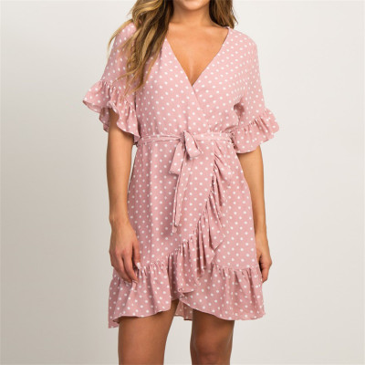 Summer Chiffon Dress 2022 Boho Style Beach Dress Fashion Short Sleeve V-neck Polka Dot A-line Party Dress Sundress Vestidos