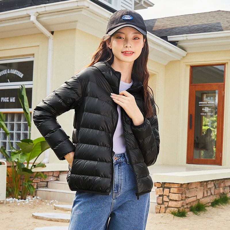 one dan SEMIR Down Jacket Women Light And Thin Hooded Windproof 2021 Winter New Black Technology Three-Proof Solid Jacket Fashion