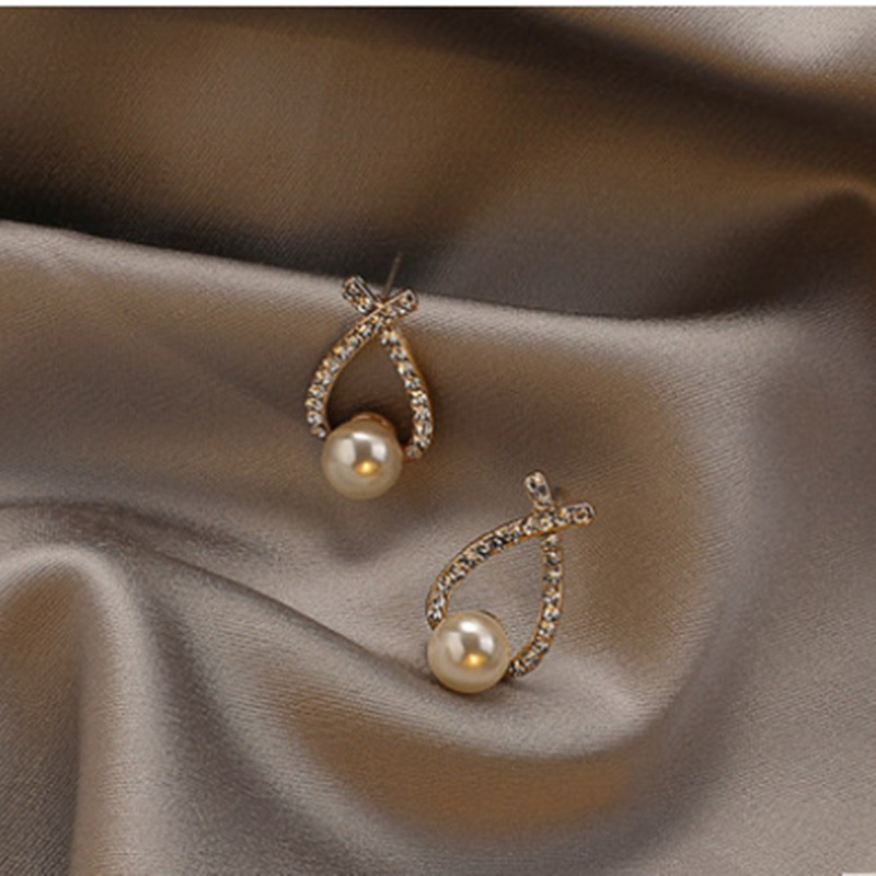 韩国S925银针小清新耳环百搭气质心形珍珠耳饰个性防过敏耳钉批发