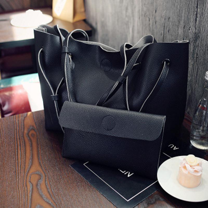 Women 2PCS High Capacity  PU Shoulder Bag with Mini Clutch Purse