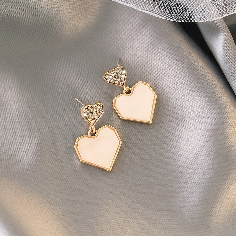 韩国S925银针小清新耳环百搭气质心形珍珠耳饰个性防过敏耳钉批发