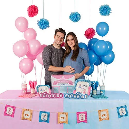 Reveal Squad Gender Reveal Party Supplies Kit Baby Boy or Girl Decorations and Tableware Set