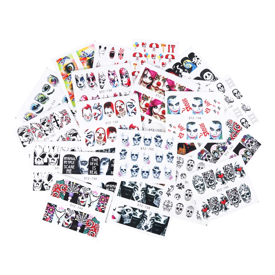 25 sheets Halloween New Nail Art Sticker Flower Bone Lips Eyes Tattoo Horror Design Decals
