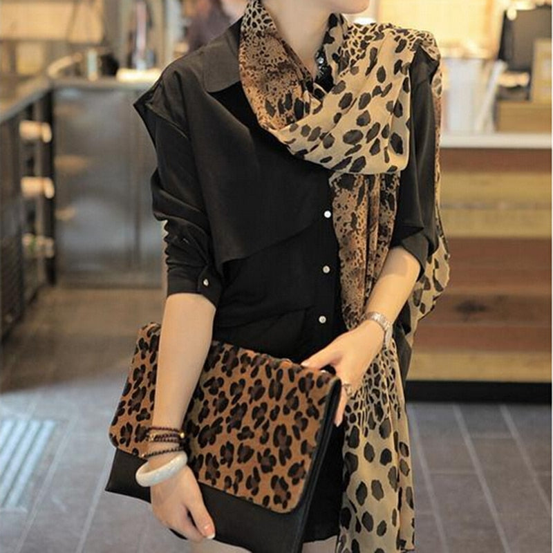 Leopard Brown Autumn And Winter Female Wild Trade Chiffon Scarf