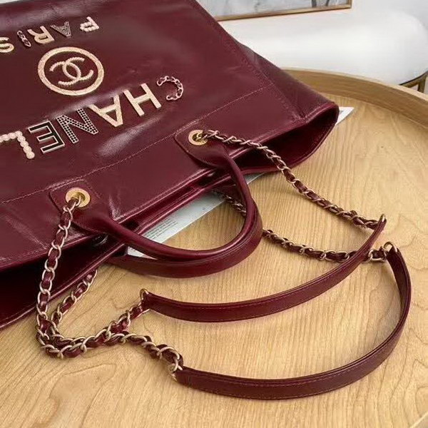 【原版皮】香奈儿/Chanel 购物袋 ,采用进口油腊牛皮,配顶级精美古铜金五金,非常高档新颖独特,休闲又时尚、又会掀起一股热潮,五金 ogo镶珍珠,款号:AS8375