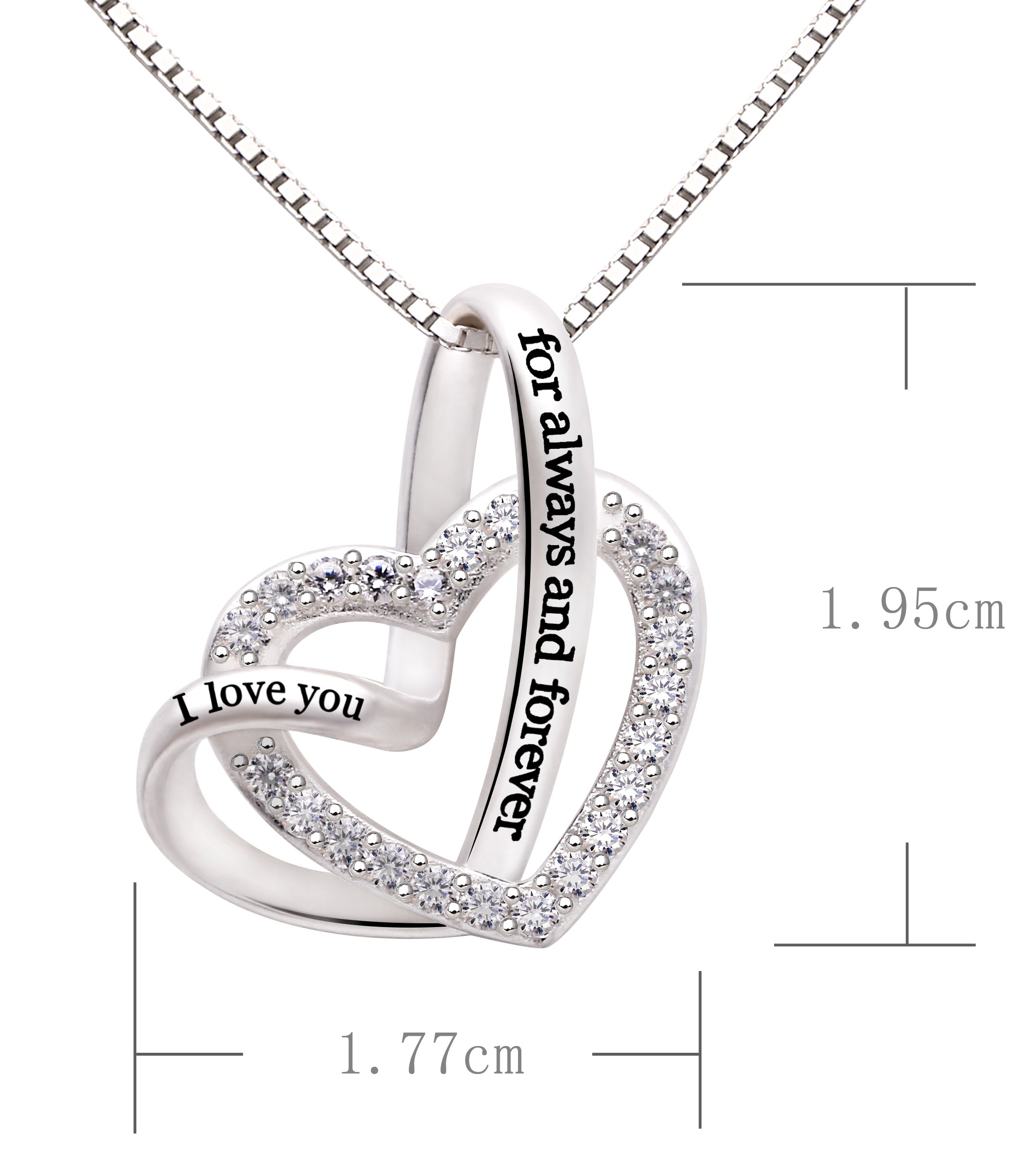 ALOV Jewelry Sterling Silver I love you for always and forever Love Heart Cubic Zirconia Necklace