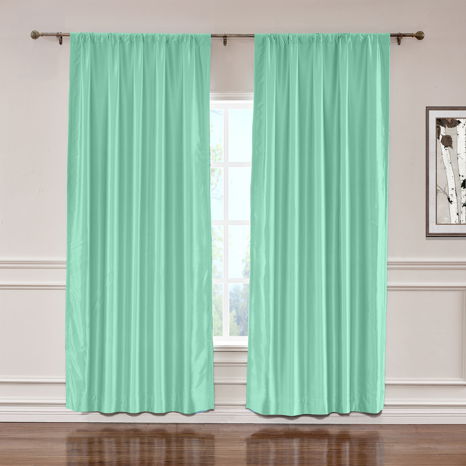 3 Inches Rod Pocket Soundproof Fuax Silk Window Curtain Panel with Blackout Lined LHZ