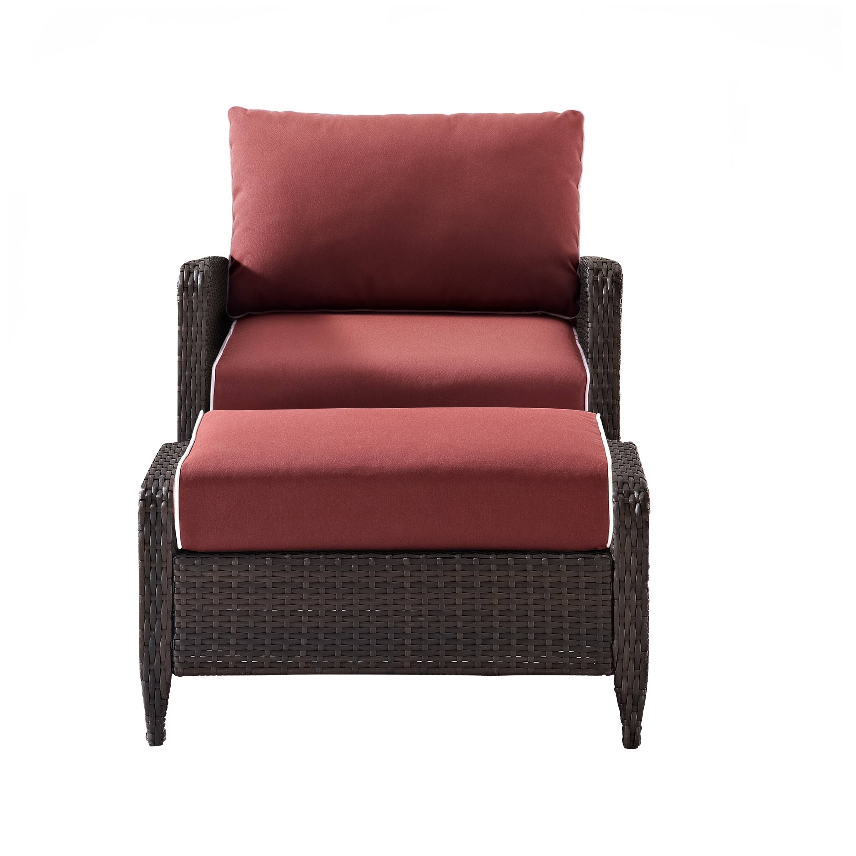 Crosley Kiawah 2 Piece Outdoor Arm Chair Ottoman Set Wicker Sangria