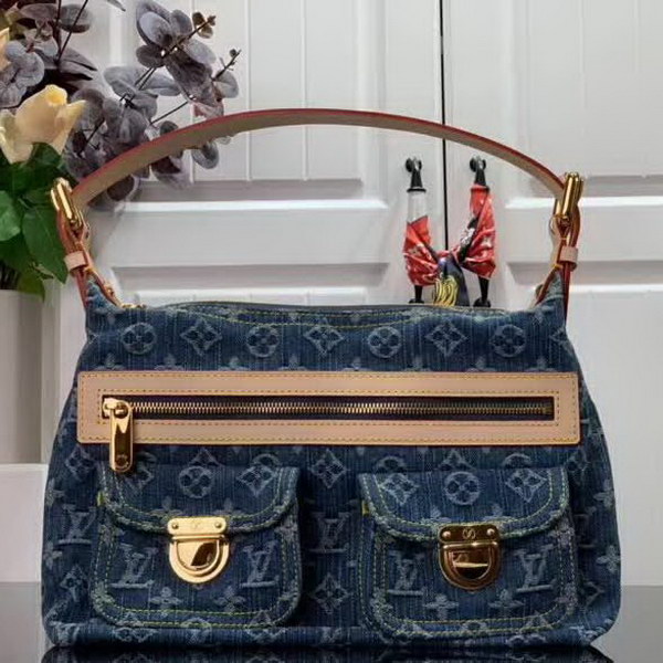 【原版皮】路易威登/LV 中古系列牛仔布手提包,选用丹宁材质铺陈Monogram图案,彰显手袋的同时囊括功能性细节,精巧点缀金色金属件,款号:M95050